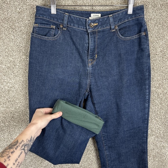 LL Bean Fleece Lined Denim Jeans Womens Size 8 Petite 8P Straight Classic Fit‎ - Picture 1 of 11